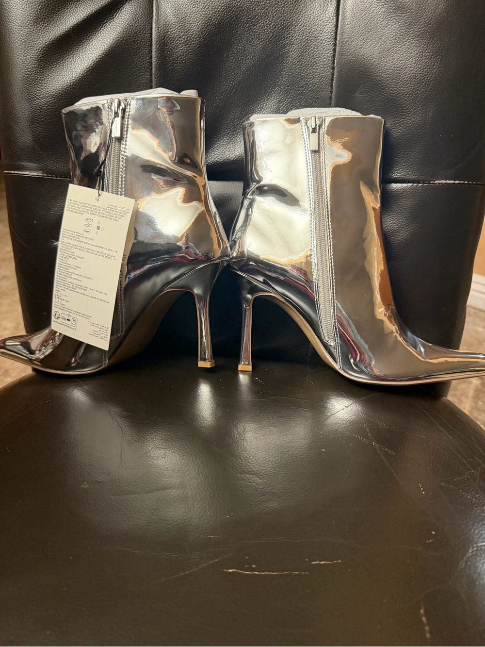 Metallic Silver Stiletto Ankle Boots - Women's Fashion Booties